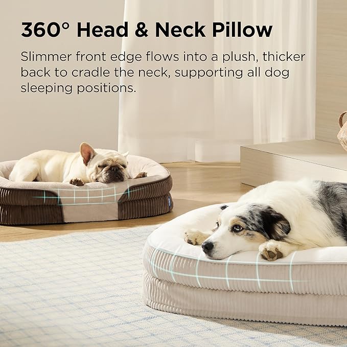 Bedsure Orthopedic Dog Beds Large Sized Dog - 360° Oval Bolster Large Dogs Bed for Senior Dogs with Waterproof Washable Cover, Big Comfort Pet Sofa Couch with Ultra-Soft Fleece, Beige, 35"