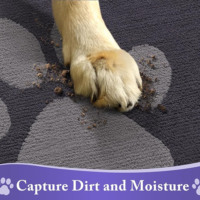 Buganda Dog Door Mat for Muddy Paws, Absorbent Dirt Trapper Non Slip Indoor Doormats, Washable Low-Profile Mat for Mud Dogs, Entryway Carpet for Inside Floor (47x32 Inches, Dark Grey)