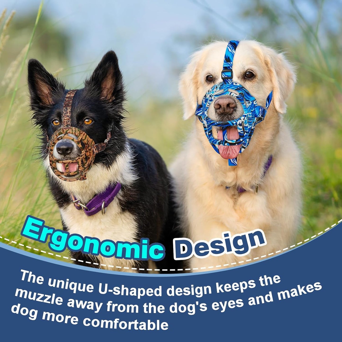 Basket Muzzle to Prevent Biting, Dog Muzzle for Large Medium Small Dogs Allows Panting Drinking Anti Chewing, Perfect for Grooming Trimming Training and Aggressive Reactive Dogs (Blue, Size 3)