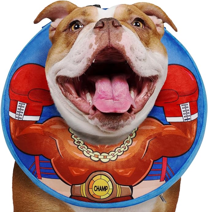 Crazy Felix Soft Donut Cone for Dogs to Stop Licking, Rottweiler Recovery Collar After Surgery Inflatable Cone Alternative for Small Medium Large Dogs, Elizabethan Collar with Boxer Pattern