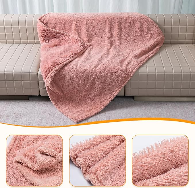 Pink Fluffy Waterproof Dog Blanket Long Faux Fur 85x57in Big Pet Blankets Cozy Warm Couch Mat King Size Bed Cover Washable(Pink,XL-85 * 57in)