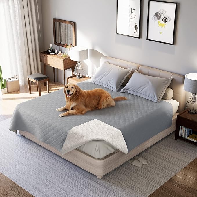 Waterproof Dog Bed Covers for Couch Protection, Water-Resistant Soft Dog Pet Blanket Anti-Slip Dog Blanket for Bed, for Furniture Bed Couch Sofa (Light Gray,86x82inch)