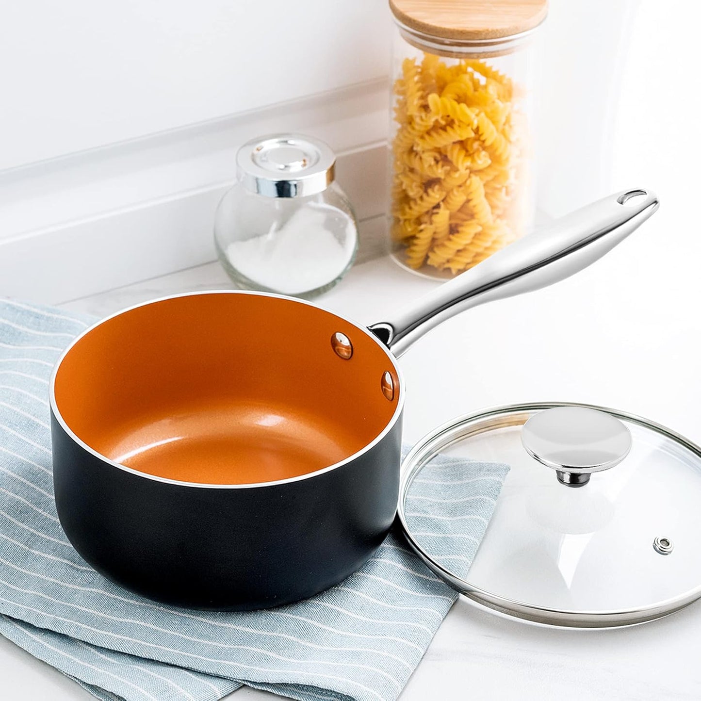 MICHELANGELO Sauce Pan Set, Ultra Nonstick Saucepan Set of 3, Ceramic Saucepans with Lids, 1 Qt & 2 Qt & 3 Qt Small Pot Set, Copper Sauce Pan with Lid