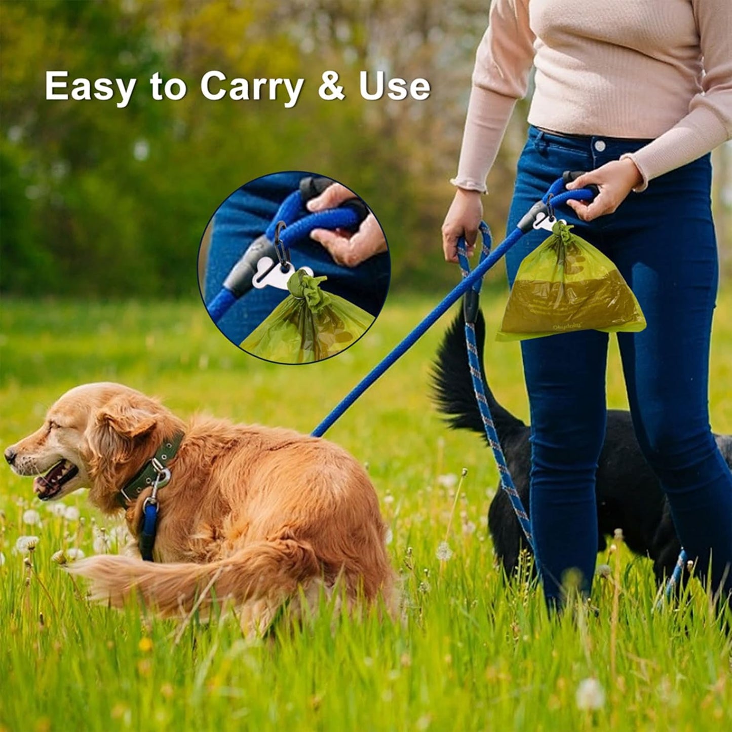 Dog Waste Bag Dispenser Pet Poop Bags Holder for Doggie Waste Bags Dispensers Soft Fabric Zipper Small Doggy Puppy Pouch for Leash Accessory Attachment with Carrier,2PCS Blue