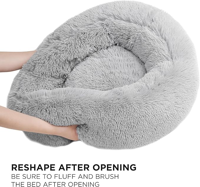 Juicy Couture Devon Faux Fur Small Gray Round Pet Bed for Dogs and Cats