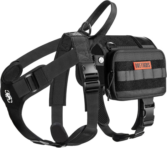 OneTigris Service Dog Vest Harness, Service Dog Cape Guardian Dog Backpack Harness with Pouches Dog Saddle Bag for Small Medium and Large Dogs (Black, M)