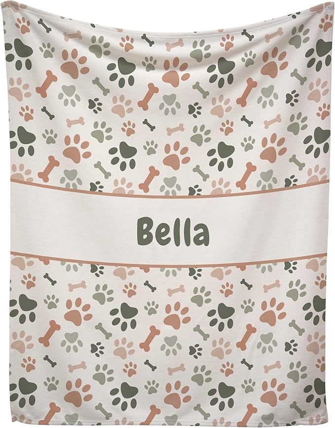 Prints Next Day – Custom 60" x 80" Fleece Pet Lightweight Blanket Personalized with Pet Lightweight's Name - Paw Pattern - Gift for Dog Owners - Printed in America