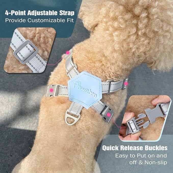 Pawaboo Small Dog Harness and Leash Set, Puppy Harness X-Frame No Pull No Choke, Dog Vest Harness Adjustable for Small Medium Sized Dogs, Soft Breathable Pet Harness for Walking Outing (L, Blue)