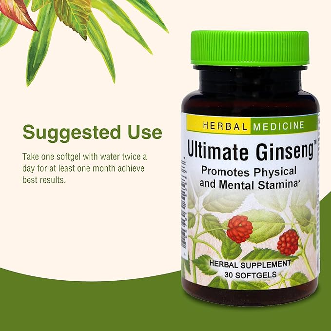 Herbs Etc. Ultimate Ginseng Softgels - Support Continuous Physical Activity - Aids Brain Health - Supports Daily Stamina for Physical & Intellectual Activity - Gluten-Free - 30 Softgels (30 Servings)