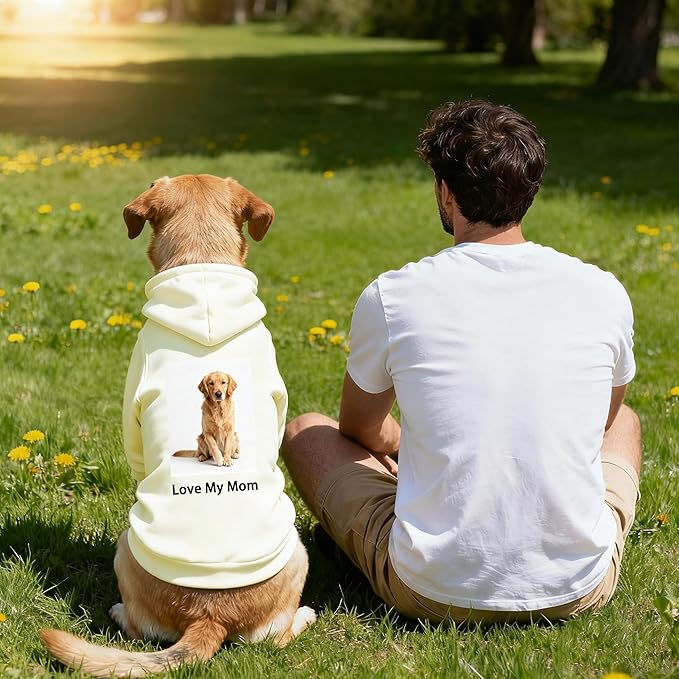 Custom Dog Hoodie, Personalized Sweatshirt with Photo Text Name Logo, Customized Hooded Sweater for Small Medium Large Dogs & Cats (Beige, Small)