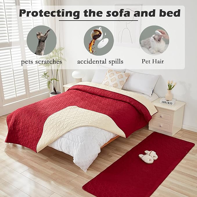 Waterproof Dog Bed Cover Pet Blanket, Soft Pet Couch Covers for Sofa Washable, Bed Couch Sofa Furniture Protector for Puppy Cat Kids (Red,210 * 305 CM)