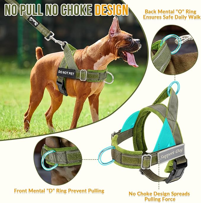 SlowTon No Pull Dog Harness - Heavy Duty Dog Harness and Leash Set for Medium Large Dogs, Reflective Tactical Harness with Soft Padded and Front Clip for Easy Walk and Training (GR, M)