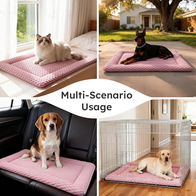 Dog Bed Mat, Dual-Sided Dog Crate Bed Mat - Ultra Soft & Machine Washable Kennel Pad for Cats and Extra Small Dogs, All-Season Comfort Pet Bed for Crates, Travel, and Home, Pink, 18 x 14 Inch
