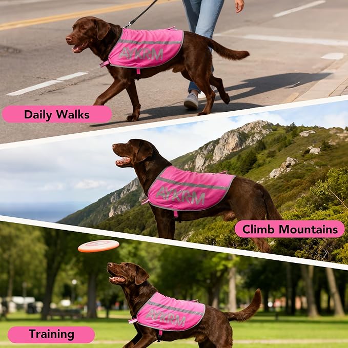 Customize Pink Reflective Dog Vest for XLarge Breeds,High Visibility Dog Safety Vest Harness with Removable Bell Keep Safe from Hunting, Training & Cars Accidents