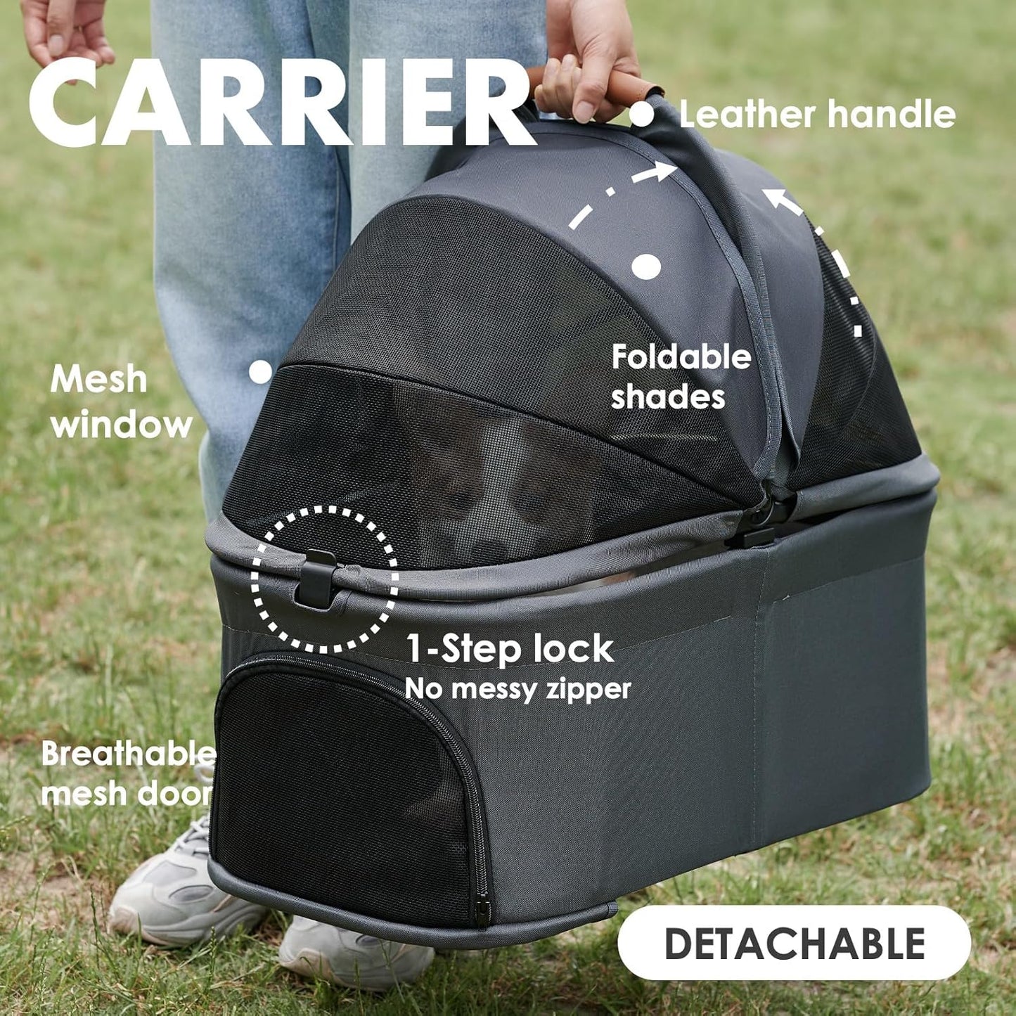 3 in 1 Pet Stroller with Removable Carrier, Folding Stroller for Small/Medium Dogs and Cats, Waterproof, All-Terrain, with Sun Shades, Car Seat
