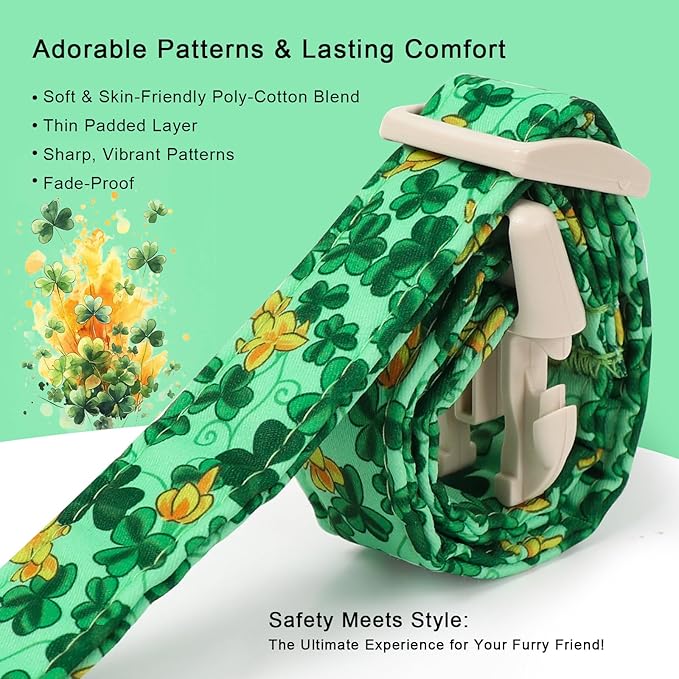 St. Patrick's Day Dog Collar for Large Dogs - Green Shamrock & Yellow Flower Print Dog Collars, Cute Irish Party Puppy Collar, Lightweight Adjustable St. Patricks Day Pet Collars XL