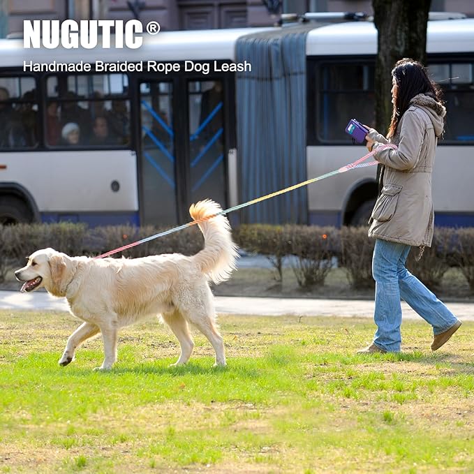 Dog Leash 6 FT Handmade Braided Cotton Rope Leashes for Small Medium and Large Dogs, New Golden Heavy Duty Metal Clasp, Light Blue