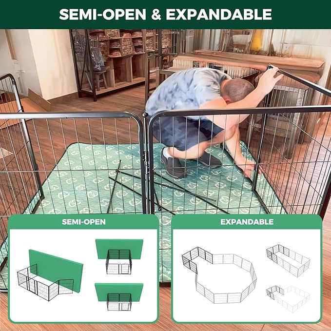 FXW Homeplus Unleashed Indoor Dog Playpen - Stress-Free and Safe Play, Heavy Duty 32 Inch 8 Panels Dog Pen for Small and Medium Dogs, Black│Patented