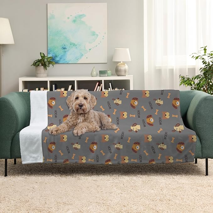 Grey Woof Plush Pet Lightweight Blanket - 60" x 80" - Cute for Dogs - Gifts and Puppy Essentials - Printed in America