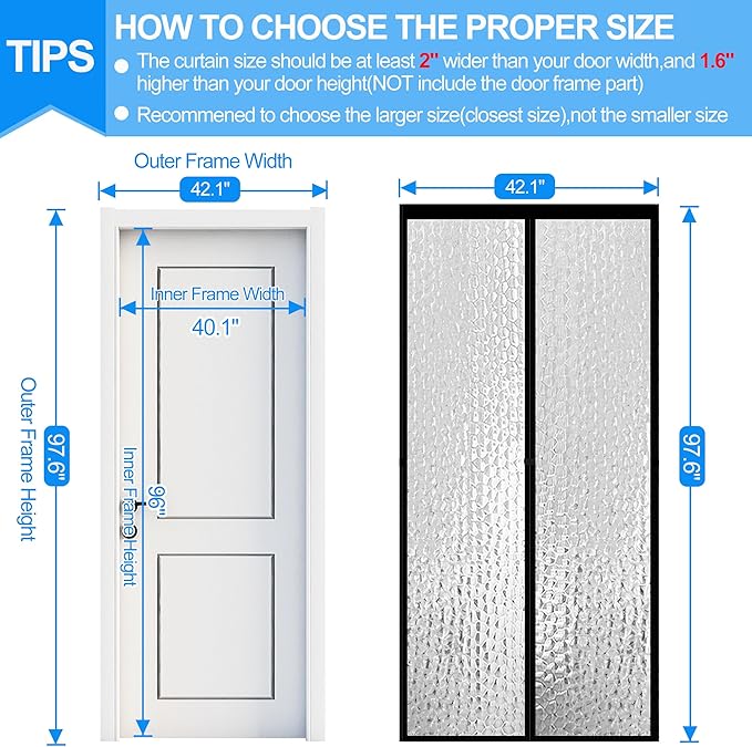 RELIANCER Magnetic Thermal Insulated Door Curtain,Waterproof EVA Door Cover,Fit Doors Size Up to 40"x96",Temperature Protection Insulated Doorway Curtain Partition,Patio Self-Closing Doors Net Screen