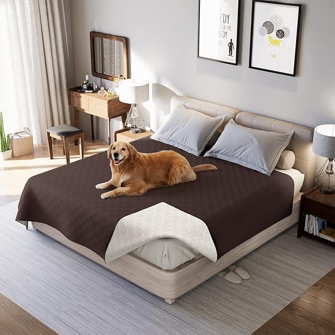 Waterproof Dog Bed Covers for Couch Protection, Water-Resistant Soft Dog Pet Blanket Anti-Slip Dog Blanket for Bed, for Furniture Bed Couch Sofa (Brown,82x82inch)