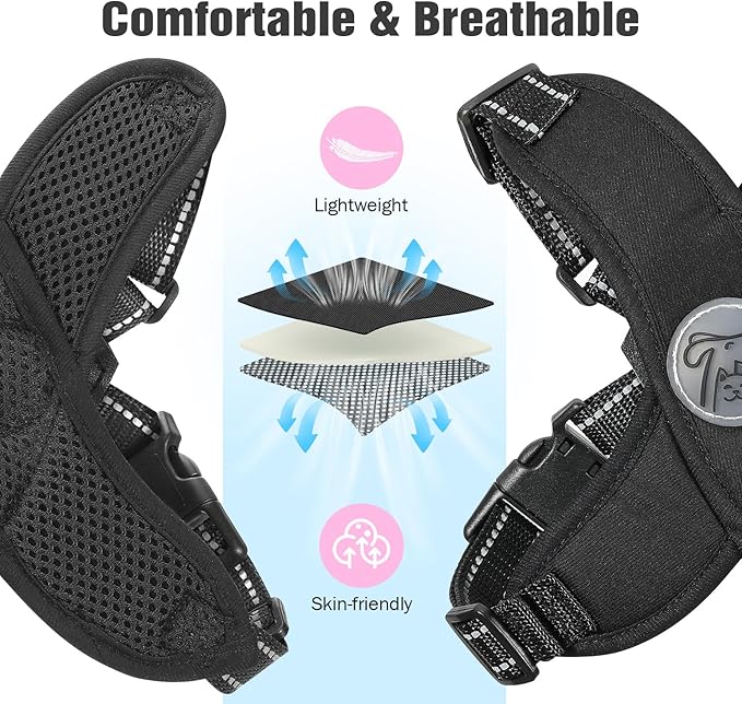 Pawaboo Small Dog Harness and Leash Set, Puppy Harness X-Frame No Pull No Choke, Dog Vest Harnesses Adjustable for Small Medium Sized Dogs, Soft Breathable Pet Harnesses for Walking Outing (S, Black)