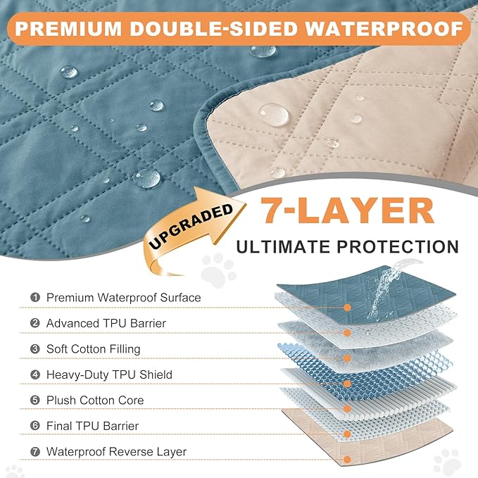 100% Waterproof Dog Couch Protector, Triple-Layer Waterproof Dog Bed Cover Pet Blanket Reversible 2-Tone Sofa Shield, Non-Slip Furniture Guard for Pets(30×30 Inch, Gray Blue+Apricot)