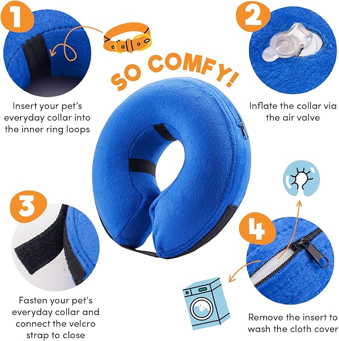 BENCMATE Inflatable Dog Cone Collar Alternative, Soft Dog Cone for Small Medium Large Dogs and Cats, Neck Recovery ECollar Donut Collar After Surgery (XXLarge, Blue)