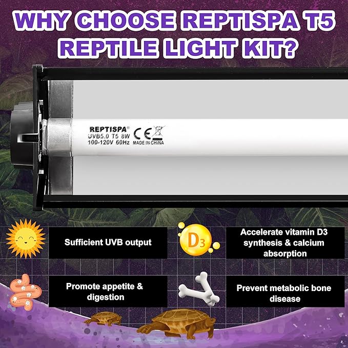 T5 HO UVB Lighting Combo Kit, 24W Reptile Light Fixture with Fluorescent Light Bulbs, Desert 10.0 UVB Light for Reptiles and Amphibians, Basking Light for Bearded Dragon, High Output Natural Light