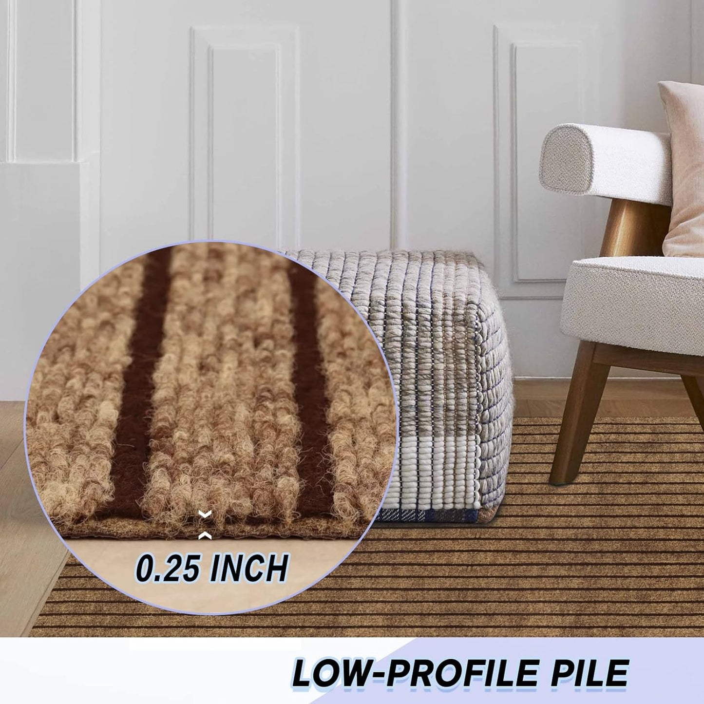 Custom Size Backed Non-Slip Area Rugs Runner, Easy Clean, Waterproof Runner Rugs for Hallway Entryway, Kitchen, Laundry, 2FT x 7FT, Brown Stripe