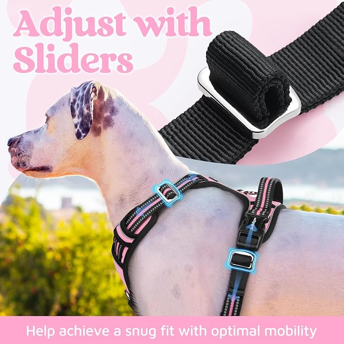 rabbitgoo Dog Harness for Large Dogs, No Pull Pet Vest with 3 Buckles, Adjustable Soft Padded Pet Harness with Easy Control Handle and Reflective Strips, Light Pink, XL