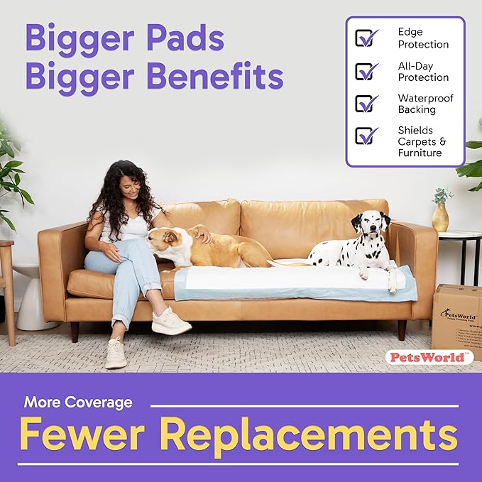 PetsWorld Enormous Dog Pee Pads 37"x54" 1200 Count – XXXL Pet Pee Pads for Giant Dogs & Pets, Heavy Duty Leak-Proof Dog Training Pads, Super Absorbent Quick-Dry Potty Pads with Adhesive Tabs