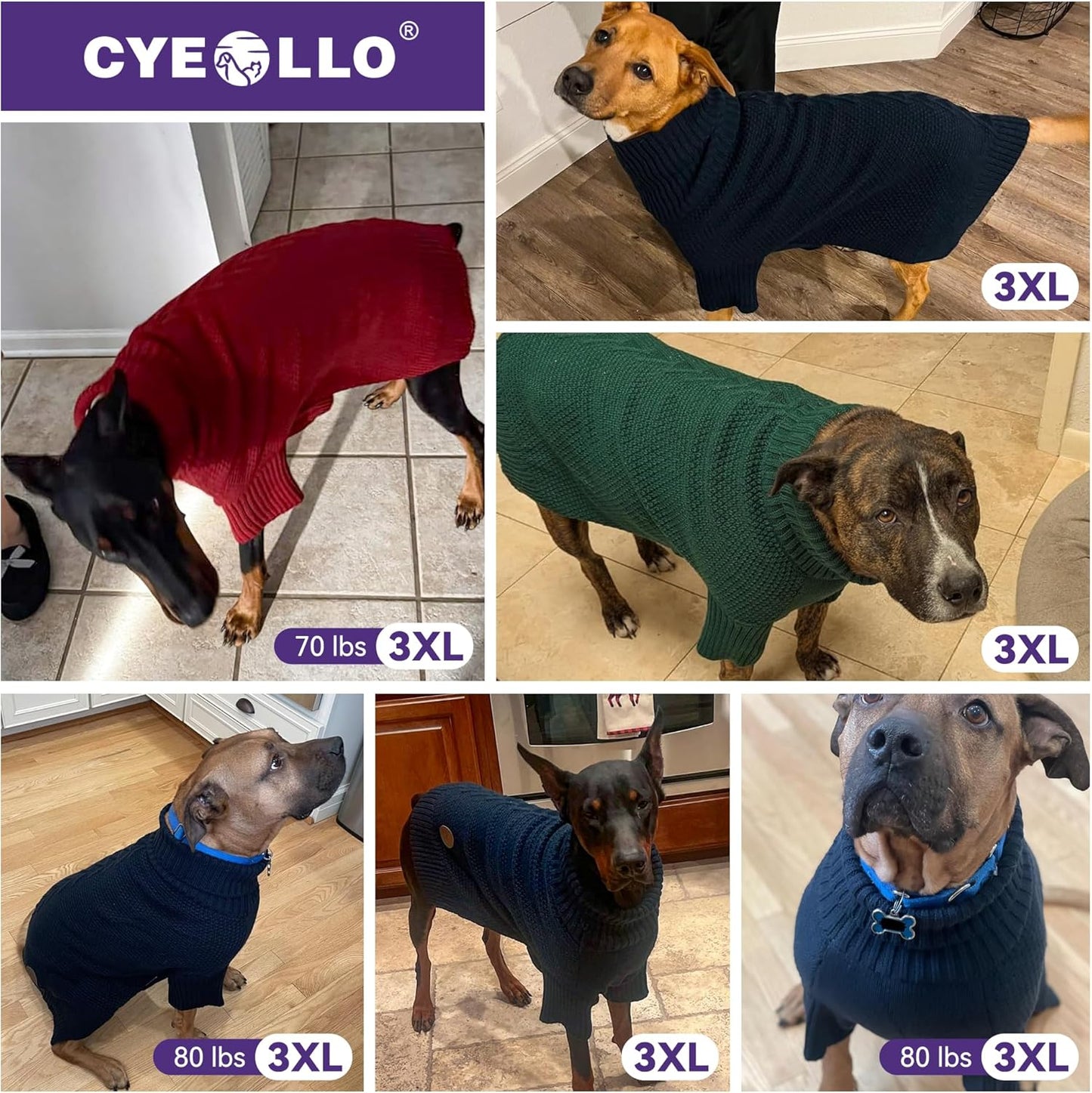 cyeollo Dog Sweater Knitwear with Leash Hole Turtleneck Pullover Sweaters Fall Winter Dog Clothes Sweaters for Large Dogs, Beige XXXL