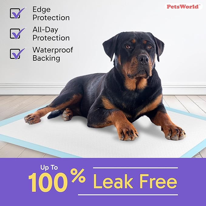 PetsWorld XL Dog Pee Pads 30"x36", 1,800-Count – Heavy Duty, Leak-Proof Potty Training Pads for Puppies & Large Dogs, Super Absorbent, Quick-Dry Disposable Pads with Odor Control