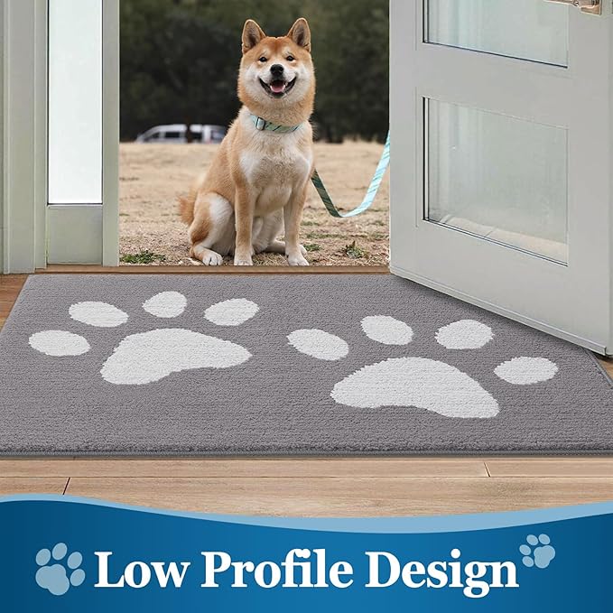Buganda Dog Door Mat for Muddy Paws, Absorbent Dirt Trapper Washable Indoor Doormats, Non Slip Low-Profile Mud Mat for Dogs, Front Entrance Doormat for Inside Floor (59x24 Inches, Light Grey)