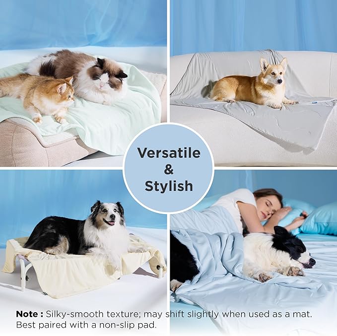 Bedsure Cooling Blanket for Large Dogs with Breathable Air-Core Fill Q-MAX>0.4 - Dog Cooling Mat Soft, Lightweight Pet Cat Throw Cold Blanket Washable for Summer, Beige, 40x50