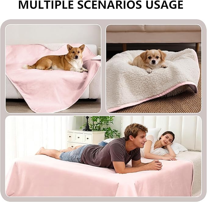 Waterproof Dog Blanket for Medium Dog, Leak Proof Pet Couch Sherpa Throw Blankets for Cat, Reversible Sofa Bed Protector Machine Washable-30 x40,Pink