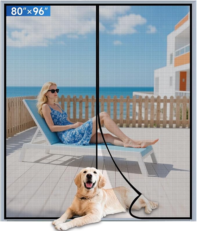 Upgraded PET Mesh Magnetic Screen Door Stronger Than Fiberglass and Polyester,Hands Free,Keep Bugs Out,Pet & Kid Friendly,Suitable for Sliding Doors,Patio and French Doors-80" X 96"