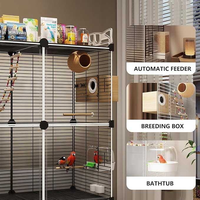 Large Parrot Cage with Acrylic Doors, 4 Casters, Perch & Feeder, Detachable Drawer, Ideal for Cockatiels, Budgies, Conures, Indoor/Outdoor Use – Spacious White Birdcage(White,72 * 36 * 170)