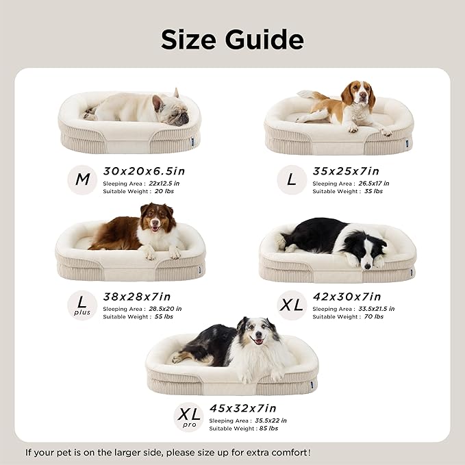 Bedsure XL Pro Orthopedic Dog Beds Large Sized Dog - 360° Oval Bolster Jumbo Dogs Bed for Senior Dogs with Waterproof Washable Cover, Extra Large Pet Sofa Couch with Ultra-Soft Fleece, Beige, 45"