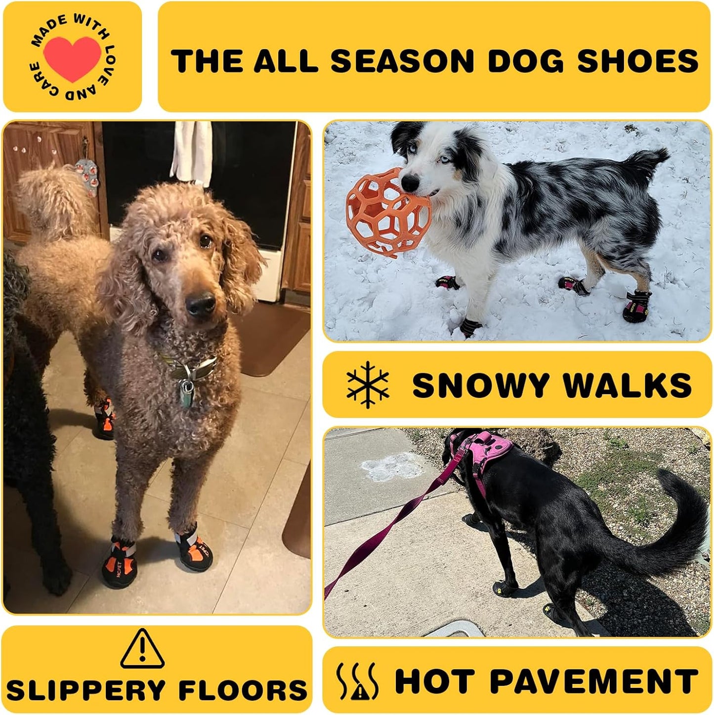 Hcpet Dog Shoes, Dog Boots for Small Dogs, Waterproof Medium Dog Booties Paw Protector for Summer Hot Pavement, Winter Snowy Day, Outdoor Walking, Indoor Hardfloors Anti Slip Sole Orange Size 5
