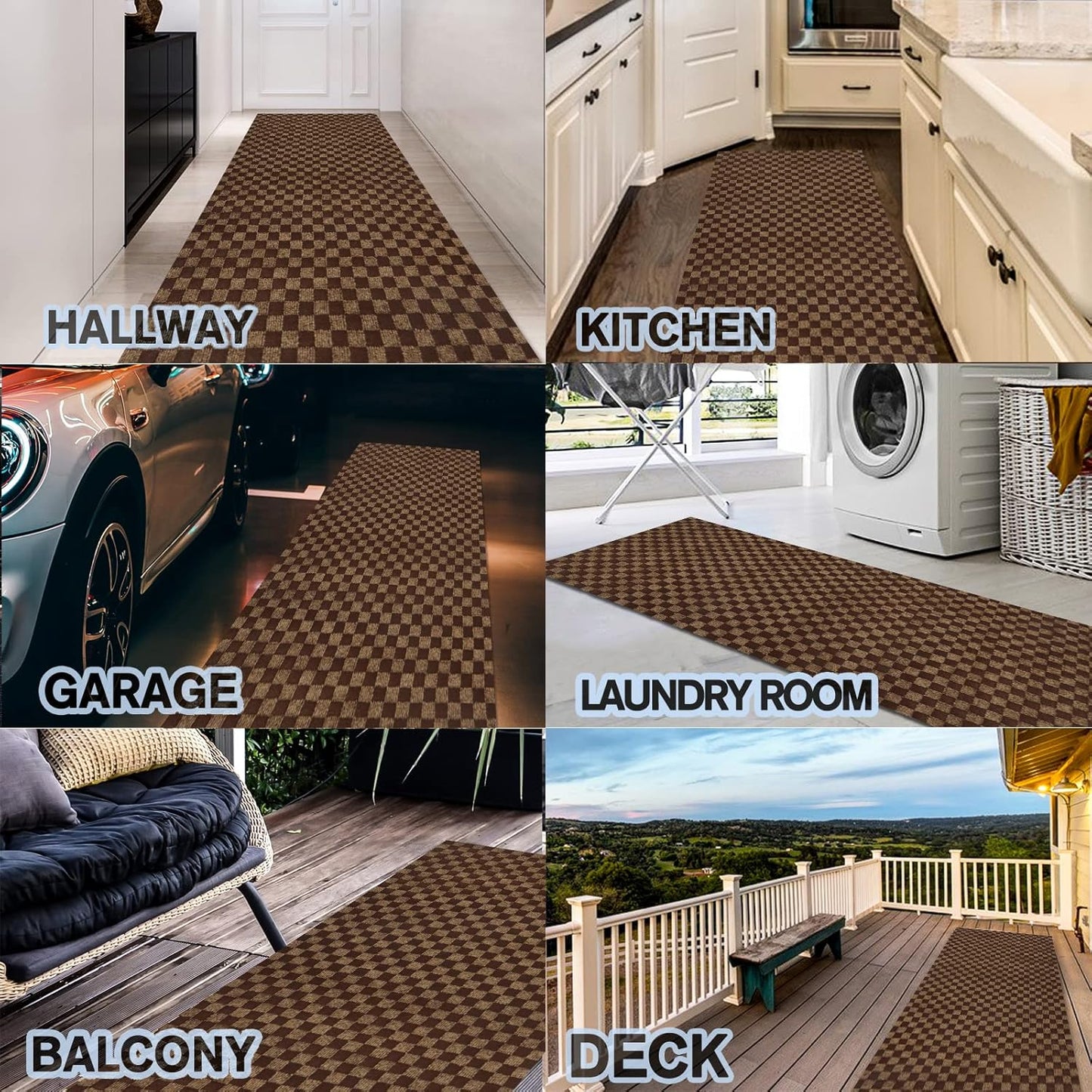 Custom Size Backed Non-Slip Area Rugs Runner, Easy Clean, Waterproof Runner Rugs for Hallway Entryway, Kitchen, Laundry, 4FT x 4FT, Brown Checkered