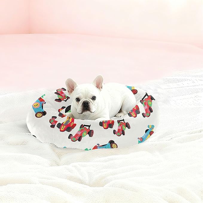 Dog Bed Race Cars Sleeping Pet Bed with Anti-Slip Bottom for Small Medium Dogs and Cats, Round Calming Sleeping Washable Puppy Beds 13 in