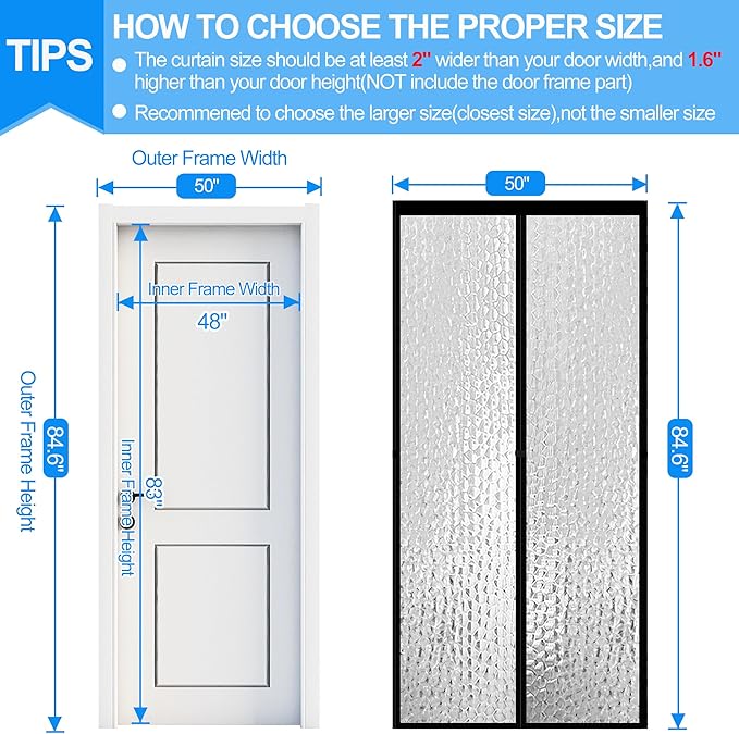RELIANCER Magnetic Thermal Insulated Door Curtain,Waterproof EVA Door Cover,Fit Doors Size Up to 48"x83",Temperature Protection Insulated Doorway Curtain Partition,Patio Self-Closing Doors Net Screen