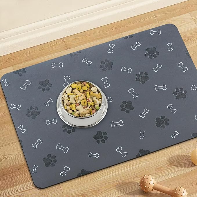 Pet Cat Dog Food Mat Non Slip Mat for Dog Water Bowl Mat Quick Dry Absorbent Cat Feeding Mat, 18.1 * 11.8 in, Light Grey