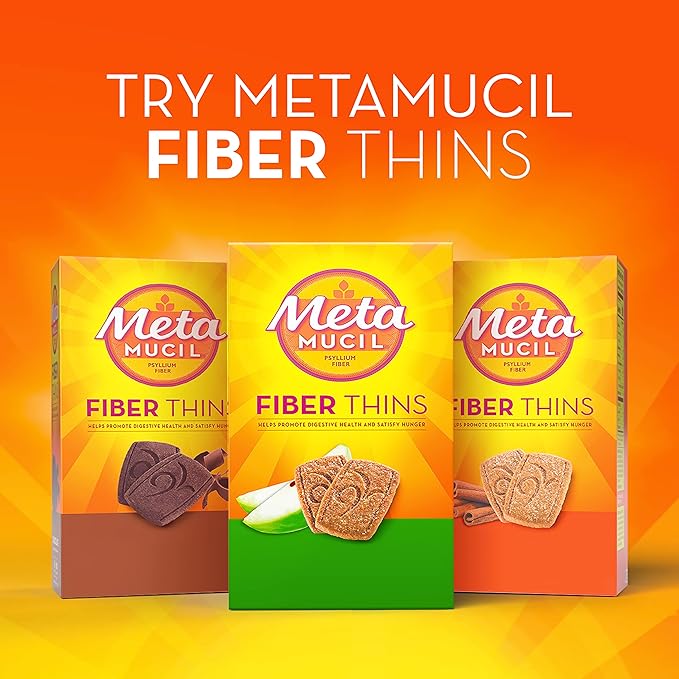 Metamucil Fiber Thins, Psyllium Husk Fiber Supplement, Digestive Health Support and Satisfy Hunger, Chocolate Flavored, 12 Servings