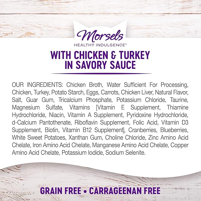 Wellness Healthly Indulgence Morsels Adult Wet Cat Food, Natural, Protein-Rich, Grain Free, 3 Ounce Pouch, 24 Pack, (Chicken & Turkey)