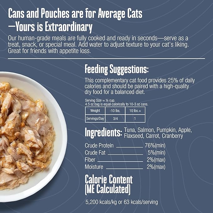 Whole Life Cat Freeze Dried Cat Food - Human-Grade Wet Food Toppers, Single Ingredient Snacks & Lickable Treats, Instantly Hydrating Natural Broth Just Add Water, Made in USA - Salmon & Tuna, 3 Oz