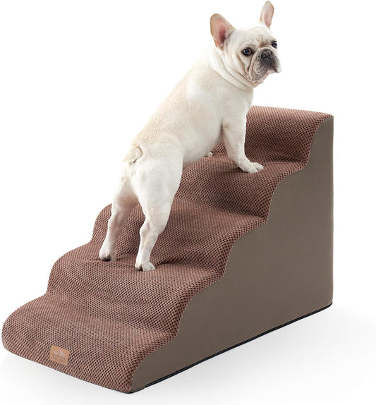 Extra Wide Dog Stairs 19.7" Width, Large Pet Step for Small Medium Dog, Puppy or Cat, Ramp for High Bed or Car, High Density Foam Ladder, Stable, 5 Step, 19.7x33x22.4 inch, Brown