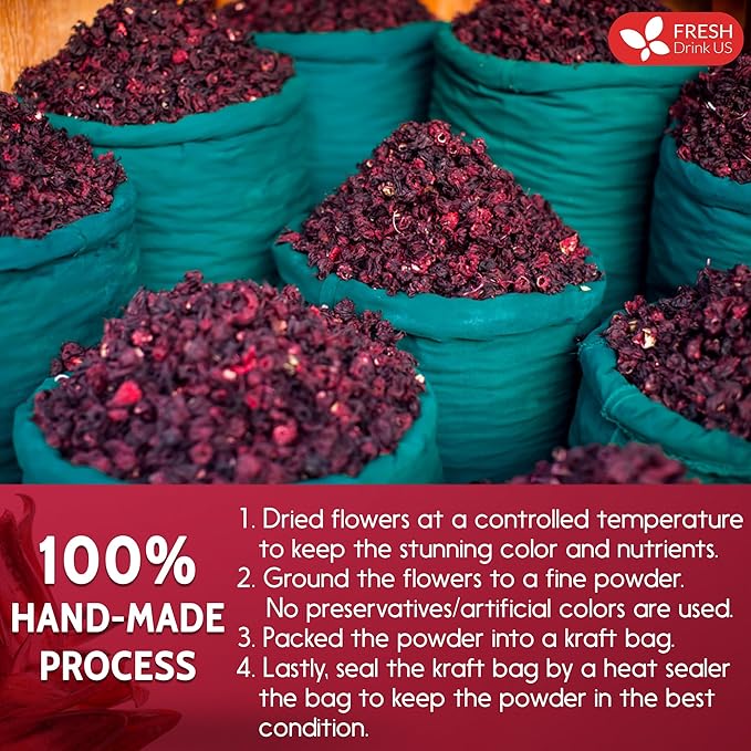 FreshDrinkUS, Premium 40oz Hibiscus Flower Powder, 100% Natural and Pure from Hibiscus Flowers, Natural Food Coloring, Hibiscus Flowers Tea, No Additives, No Gluten, No Sugar, Vegan